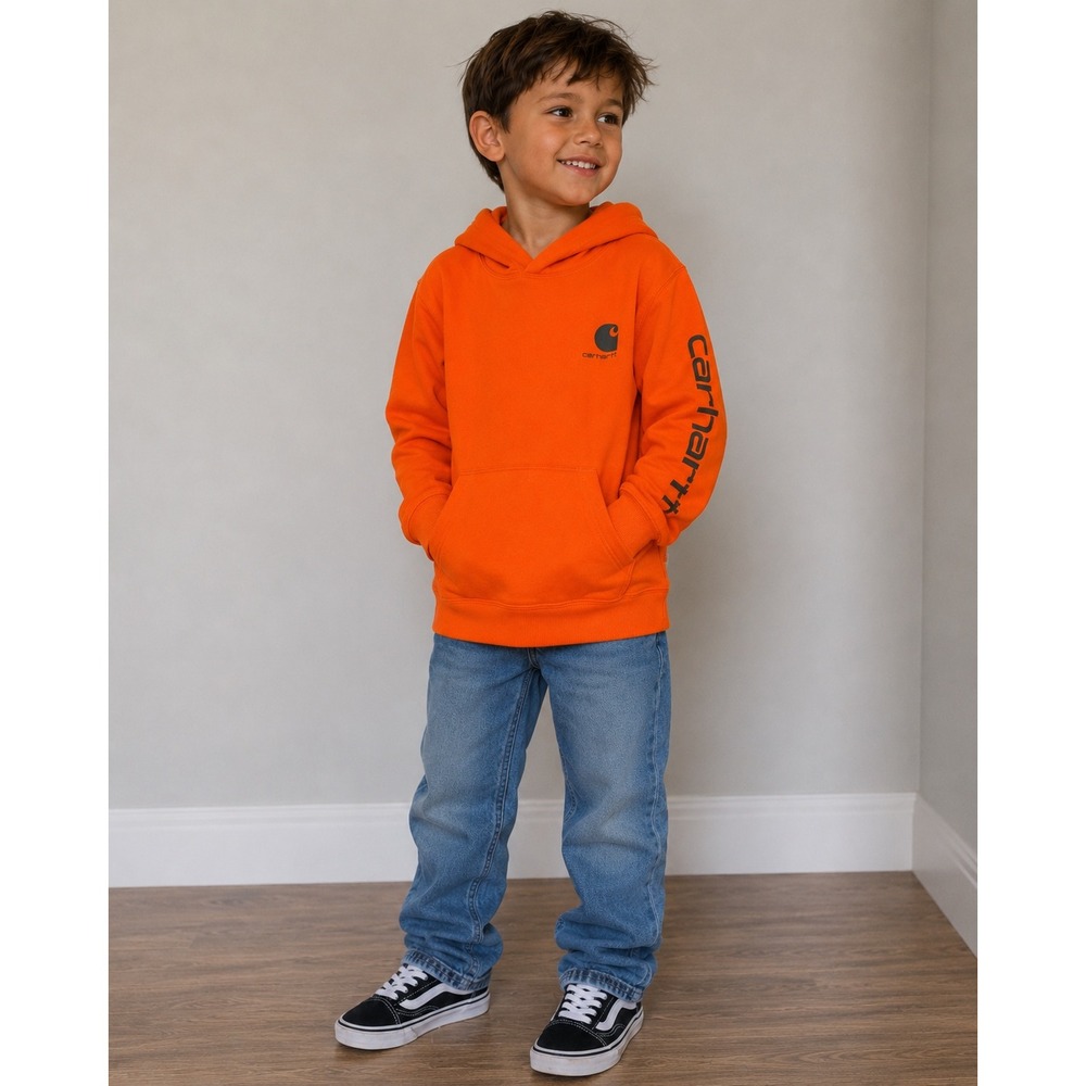 Carhartt Kids Orange Long‎ Sleeve Hooded Sweatshirt Pullover Top Size M 10 12